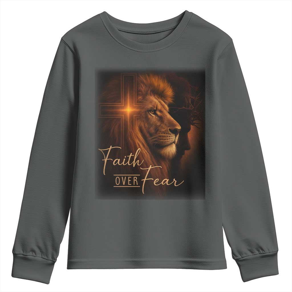 Faith Over Fear Youth Sweatshirt Lion Of Judah Jesus Christian Religious - Wonder Print Shop