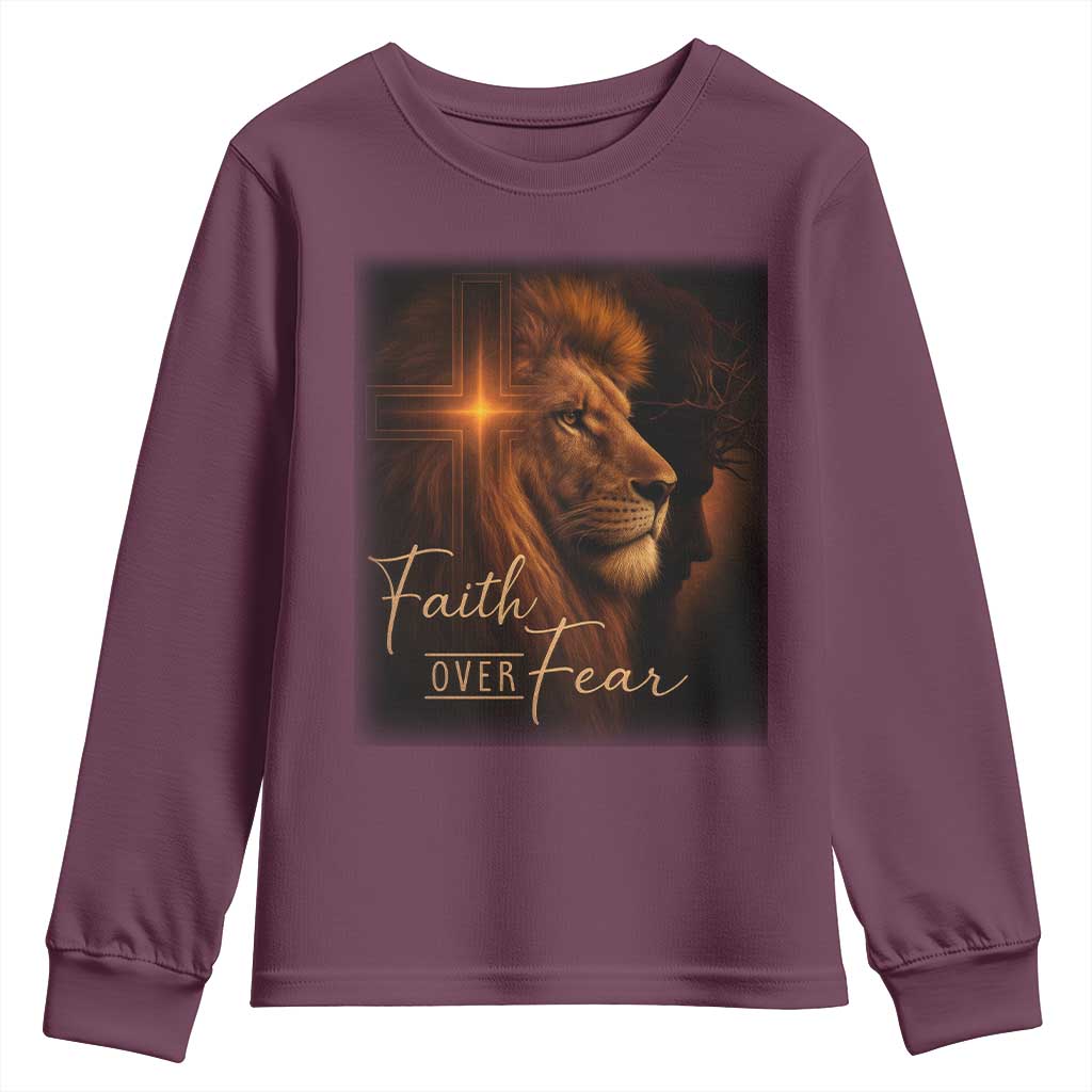 Faith Over Fear Youth Sweatshirt Lion Of Judah Jesus Christian Religious - Wonder Print Shop