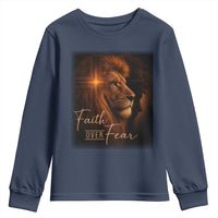 Faith Over Fear Youth Sweatshirt Lion Of Judah Jesus Christian Religious - Wonder Print Shop