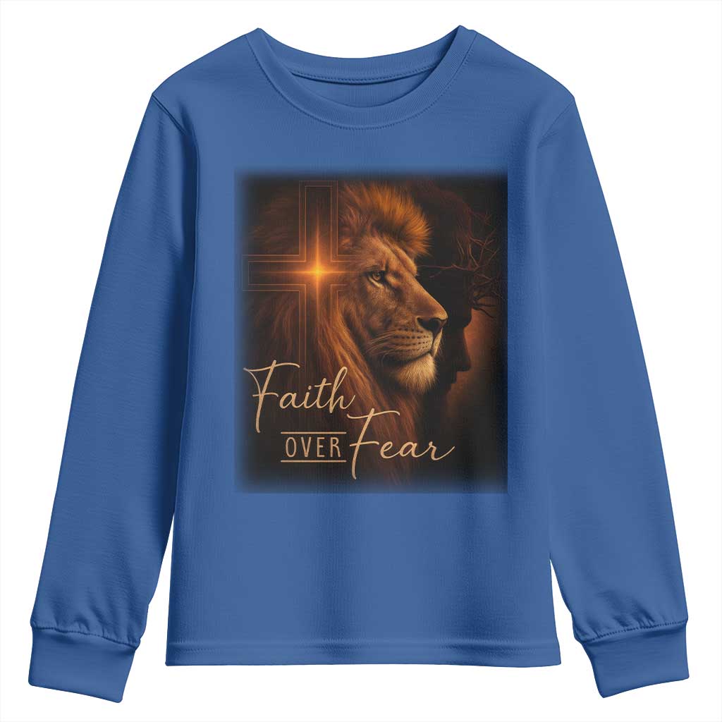 Faith Over Fear Youth Sweatshirt Lion Of Judah Jesus Christian Religious - Wonder Print Shop
