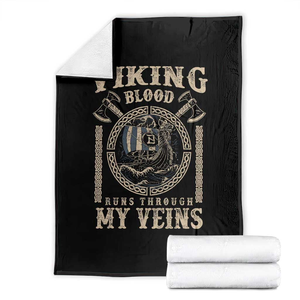 Viking Blood Runs Through My Veins Throw Blanket Norse Mythology Drakkar Longship - Wonder Print Shop