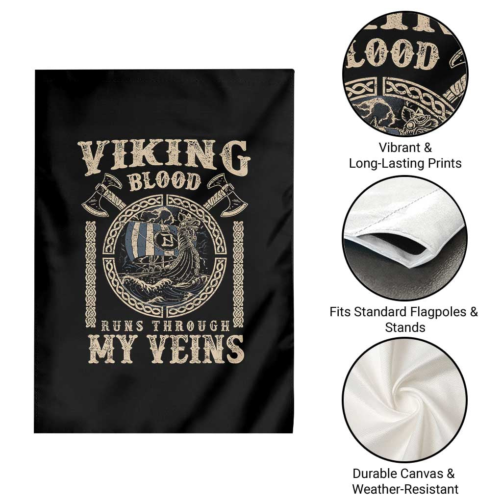 Viking Blood Runs Through My Veins Garden Flag Norse Mythology Drakkar Longship - Wonder Print Shop