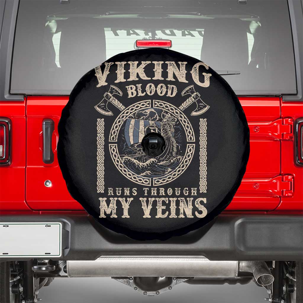 Viking Blood Runs Through My Veins Spare Tire Cover Norse Mythology Drakkar Longship - Wonder Print Shop