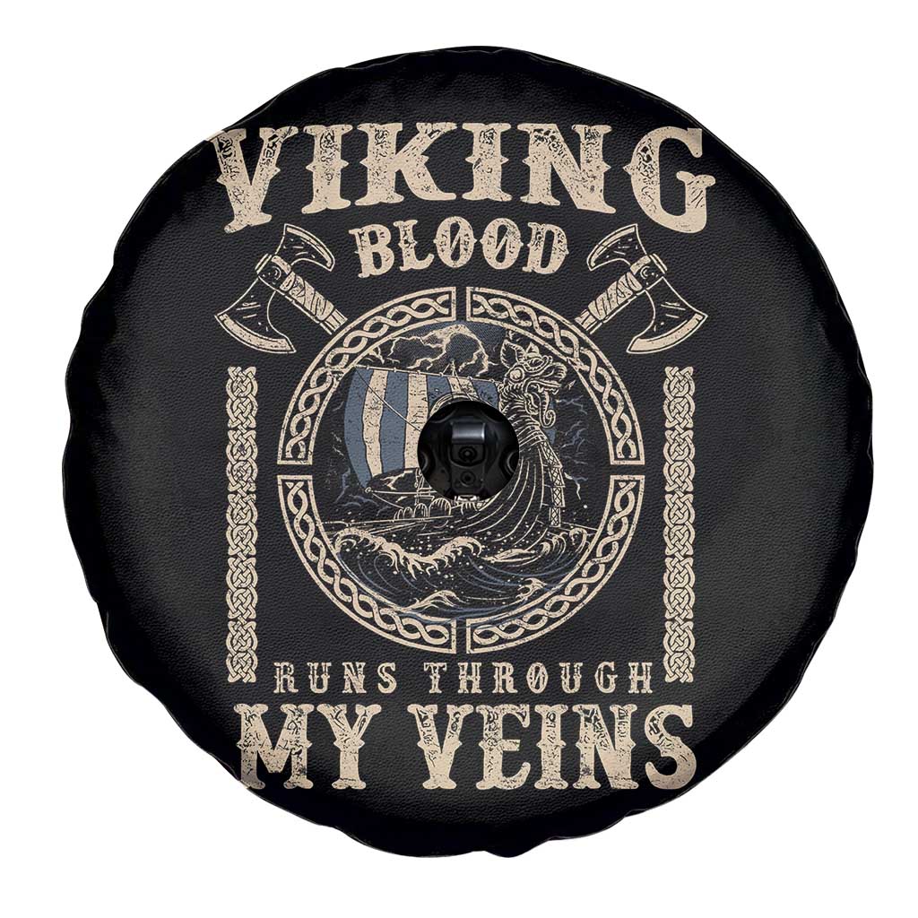 Viking Blood Runs Through My Veins Spare Tire Cover Norse Mythology Drakkar Longship - Wonder Print Shop