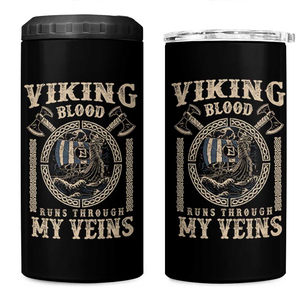 Viking Blood Runs Through My Veins 4 in 1 Can Cooler Tumbler Norse Mythology Drakkar Longship - Wonder Print Shop