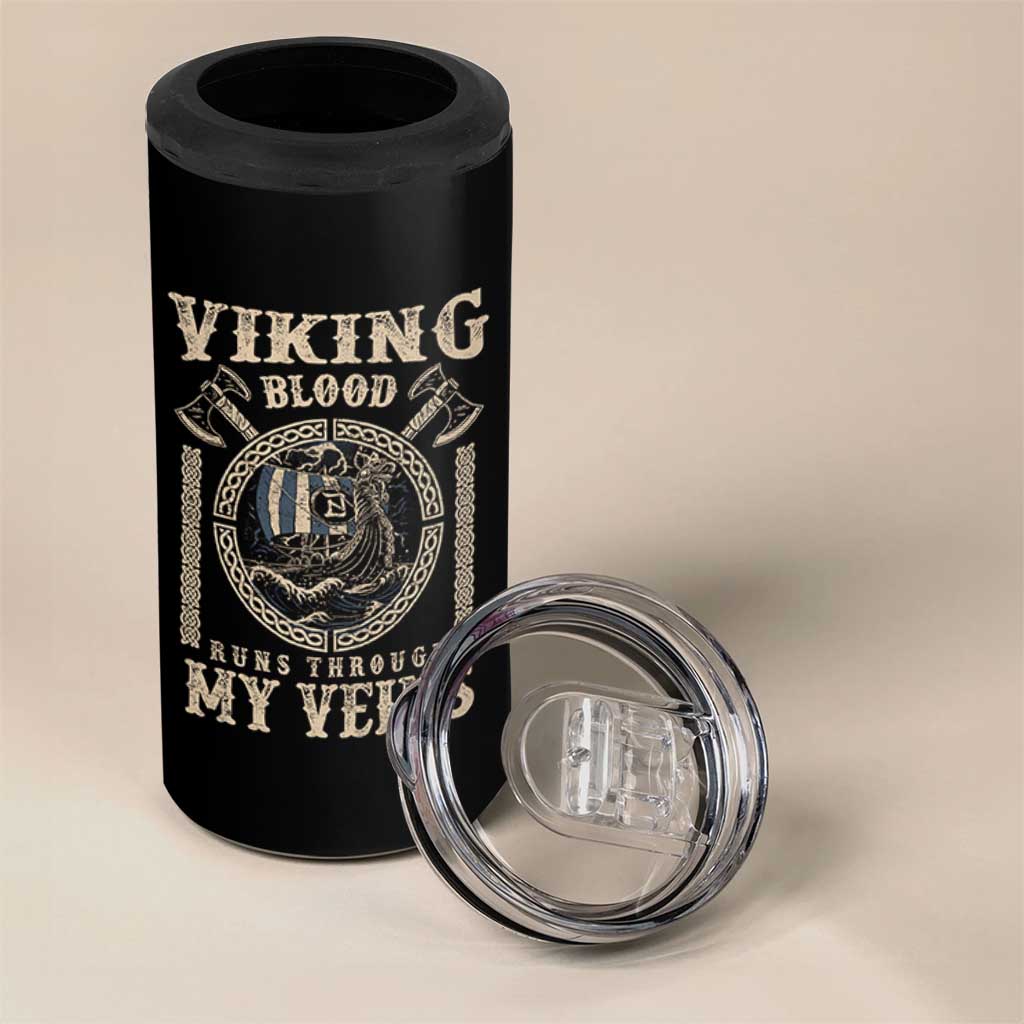 Viking Blood Runs Through My Veins 4 in 1 Can Cooler Tumbler Norse Mythology Drakkar Longship - Wonder Print Shop
