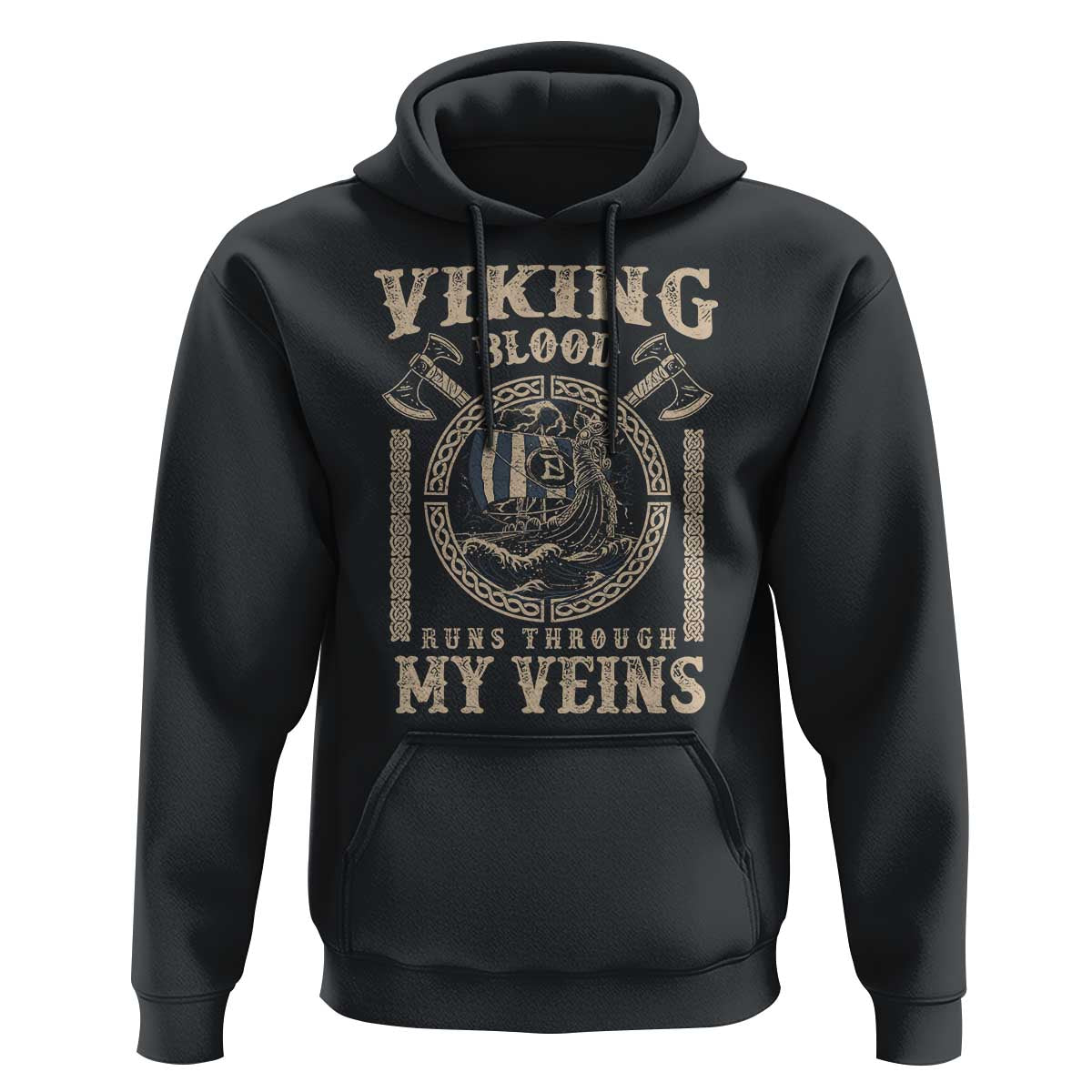 Viking Blood Runs Through My Veins Hoodie Norse Mythology Drakkar Longship - Wonder Print Shop