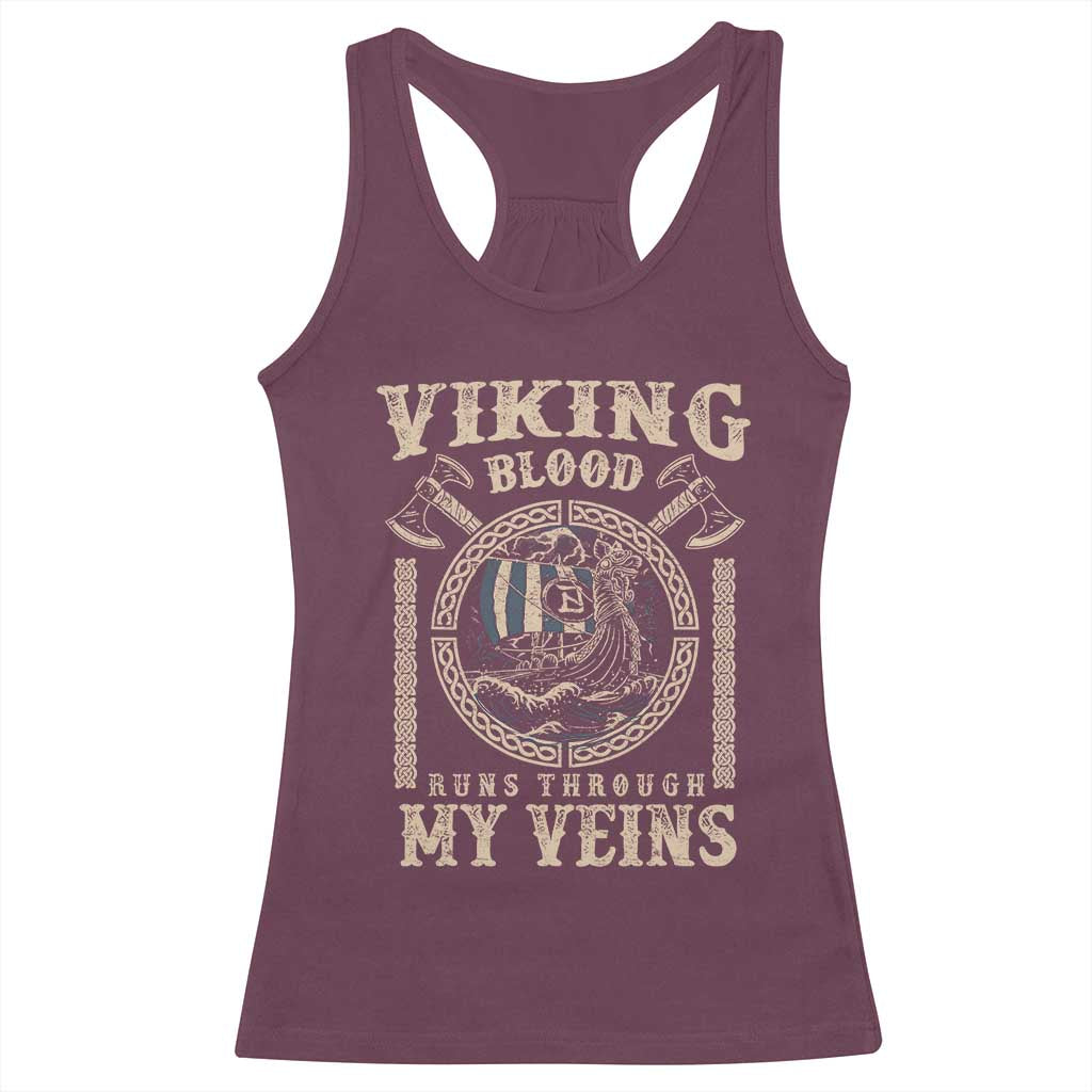 Viking Blood Runs Through My Veins Racerback Tank Top Norse Mythology Drakkar Longship - Wonder Print Shop