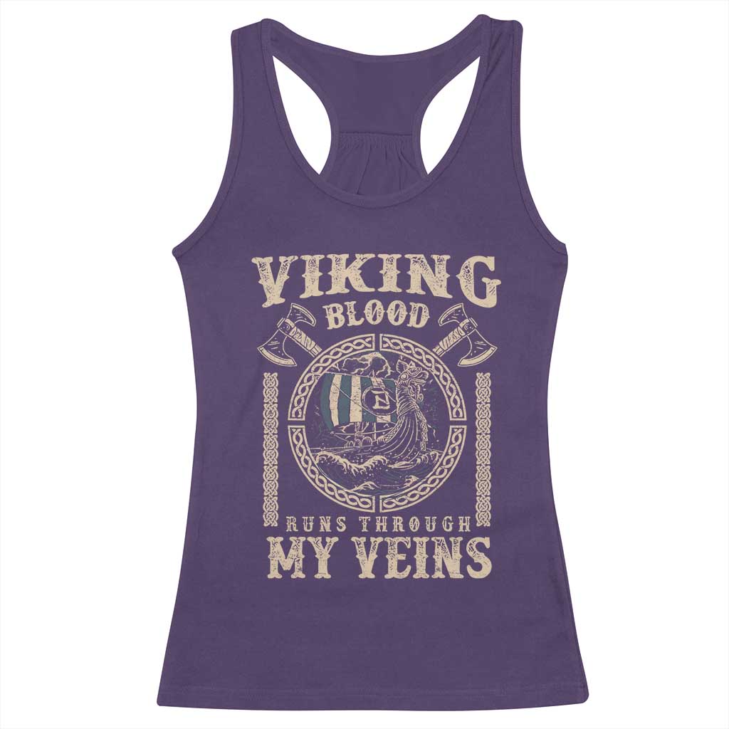 Viking Blood Runs Through My Veins Racerback Tank Top Norse Mythology Drakkar Longship - Wonder Print Shop