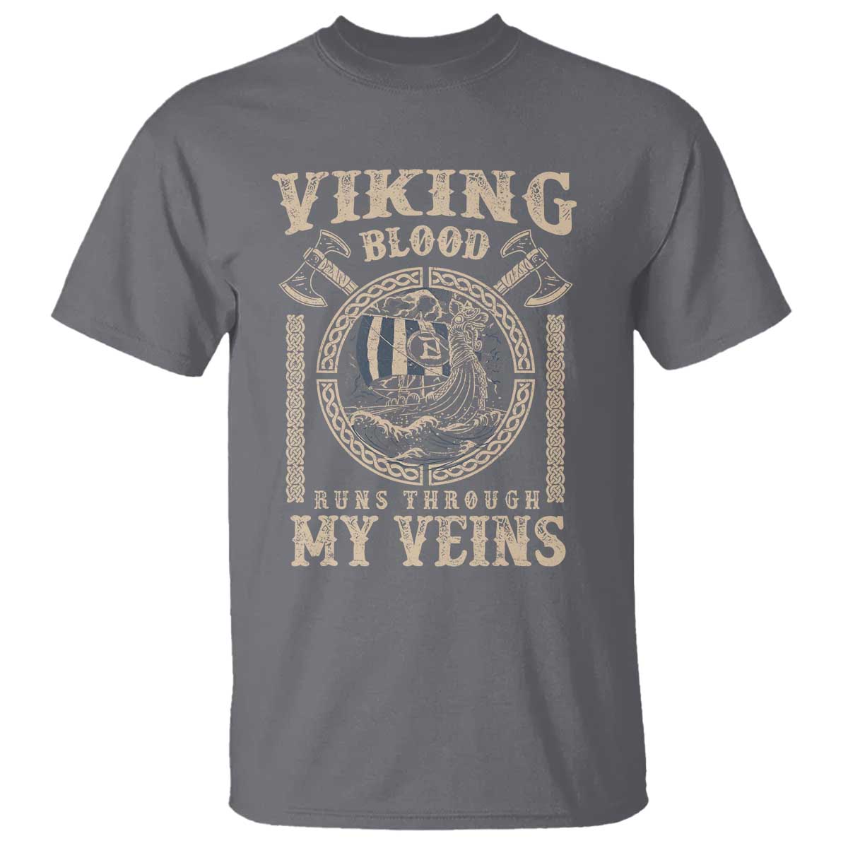 Viking Blood Runs Through My Veins T Shirt Norse Mythology Drakkar Longship - Wonder Print Shop