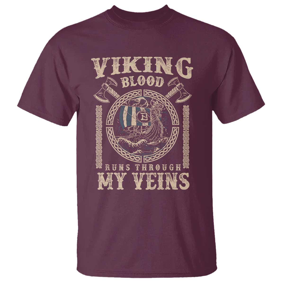Viking Blood Runs Through My Veins T Shirt Norse Mythology Drakkar Longship - Wonder Print Shop