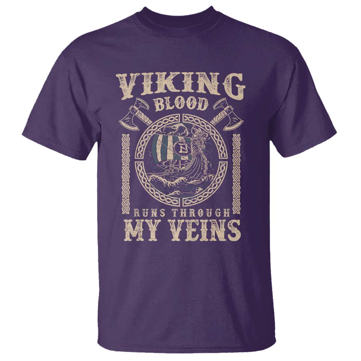 Viking Blood Runs Through My Veins T Shirt Norse Mythology Drakkar Longship - Wonder Print Shop
