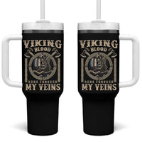 Viking Blood Runs Through My Veins Tumbler With Handle Norse Mythology Drakkar Longship - Wonder Print Shop