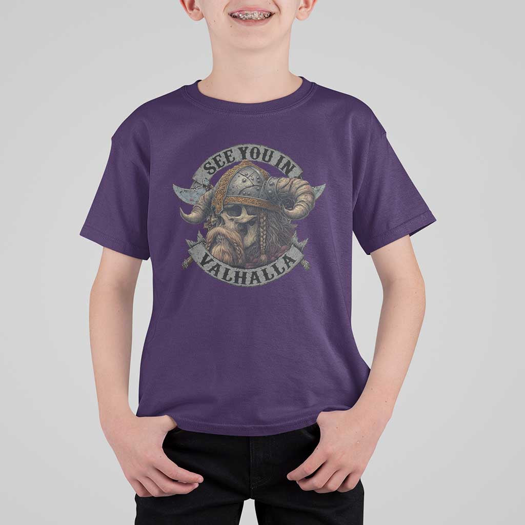 See You In Valhalla T Shirt For Kid Nordic Norse Viking Warrior Skull - Wonder Print Shop