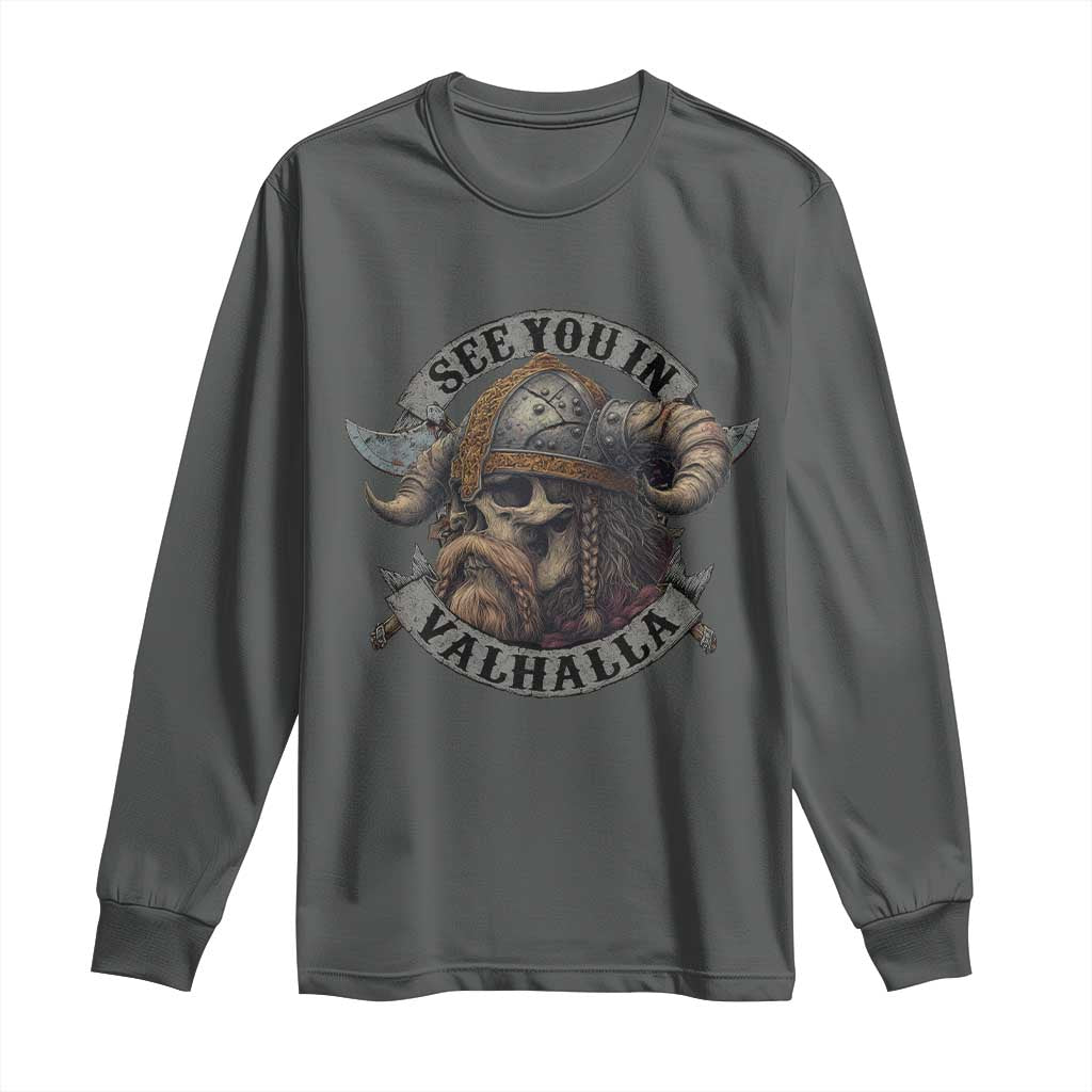 See You In Valhalla Long Sleeve Shirt Nordic Norse Viking Warrior Skull - Wonder Print Shop