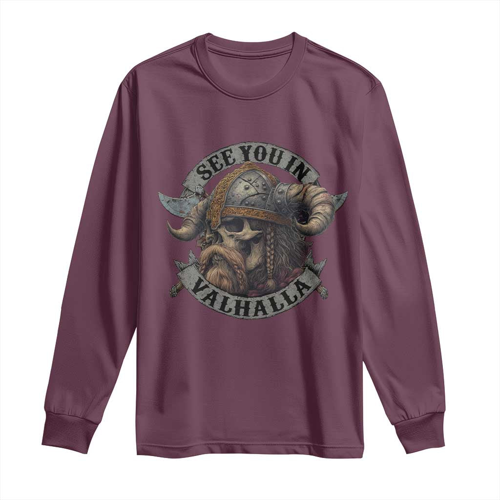 See You In Valhalla Long Sleeve Shirt Nordic Norse Viking Warrior Skull - Wonder Print Shop