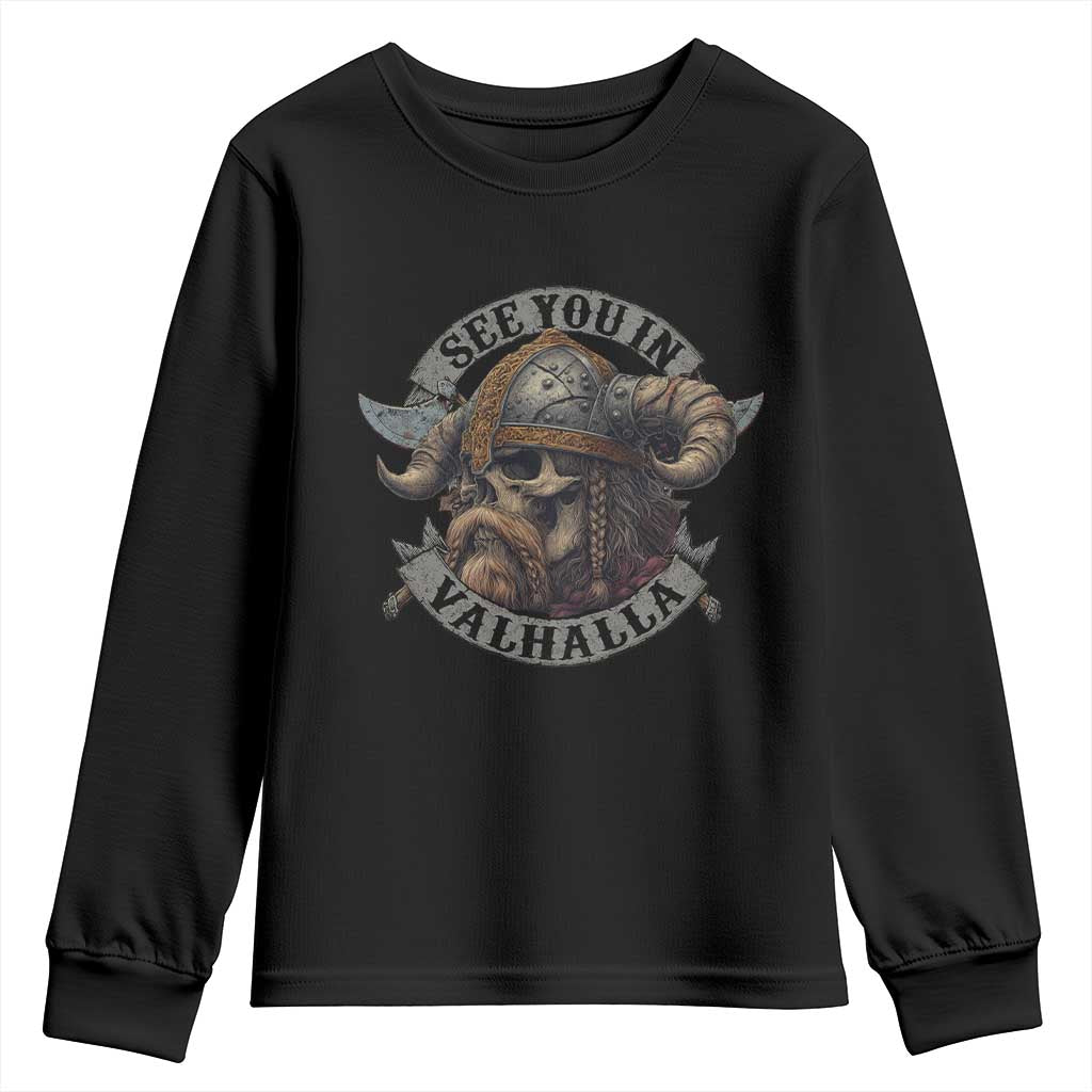 See You In Valhalla Youth Sweatshirt Nordic Norse Viking Warrior Skull - Wonder Print Shop