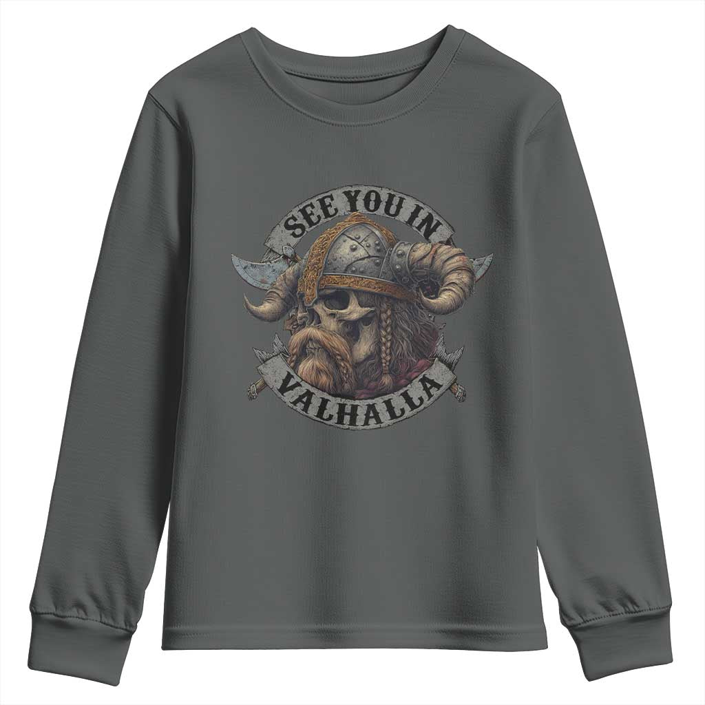 See You In Valhalla Youth Sweatshirt Nordic Norse Viking Warrior Skull - Wonder Print Shop