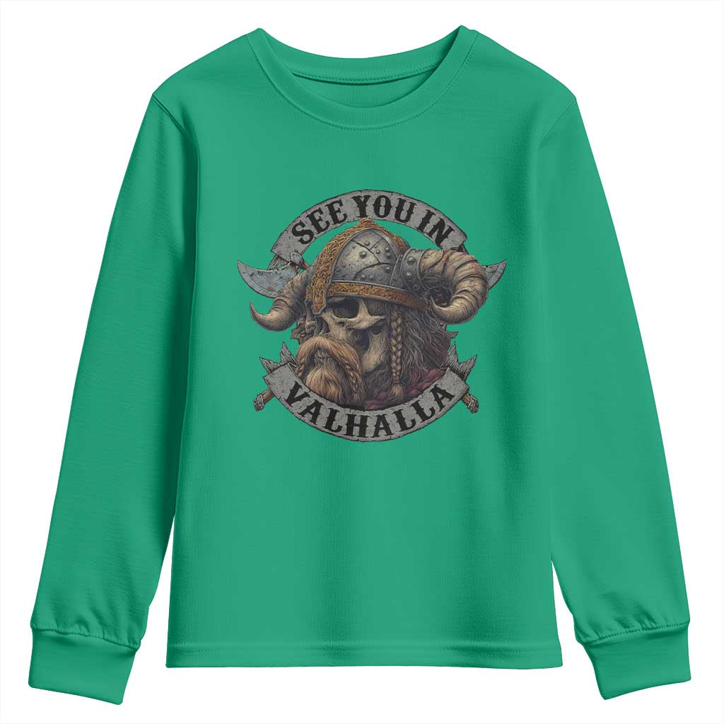 See You In Valhalla Youth Sweatshirt Nordic Norse Viking Warrior Skull - Wonder Print Shop