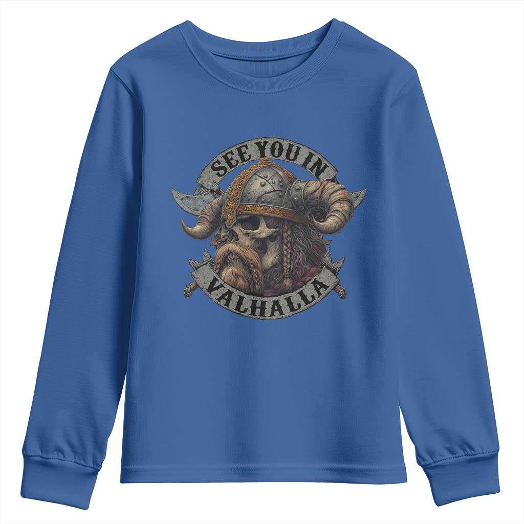 See You In Valhalla Youth Sweatshirt Nordic Norse Viking Warrior Skull - Wonder Print Shop