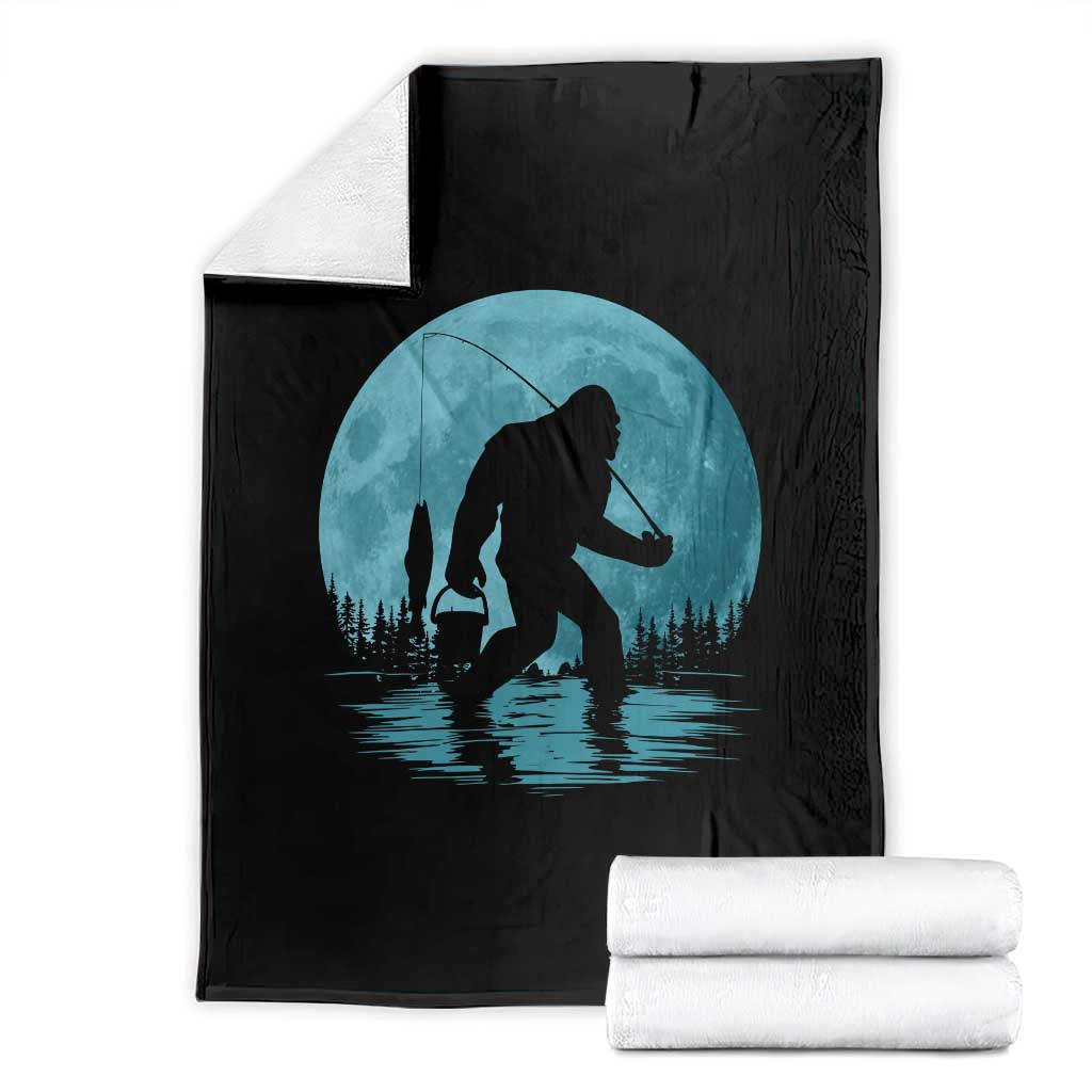 Funny Bigfoot Fishing Night Stroll Full Moon Throw Blanket - Wonder Print Shop