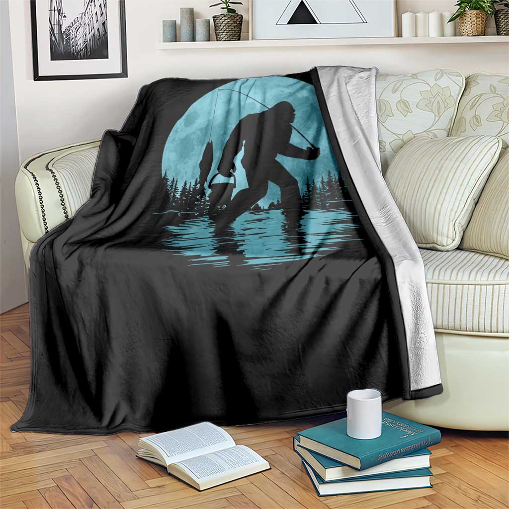 Funny Bigfoot Fishing Night Stroll Full Moon Throw Blanket - Wonder Print Shop