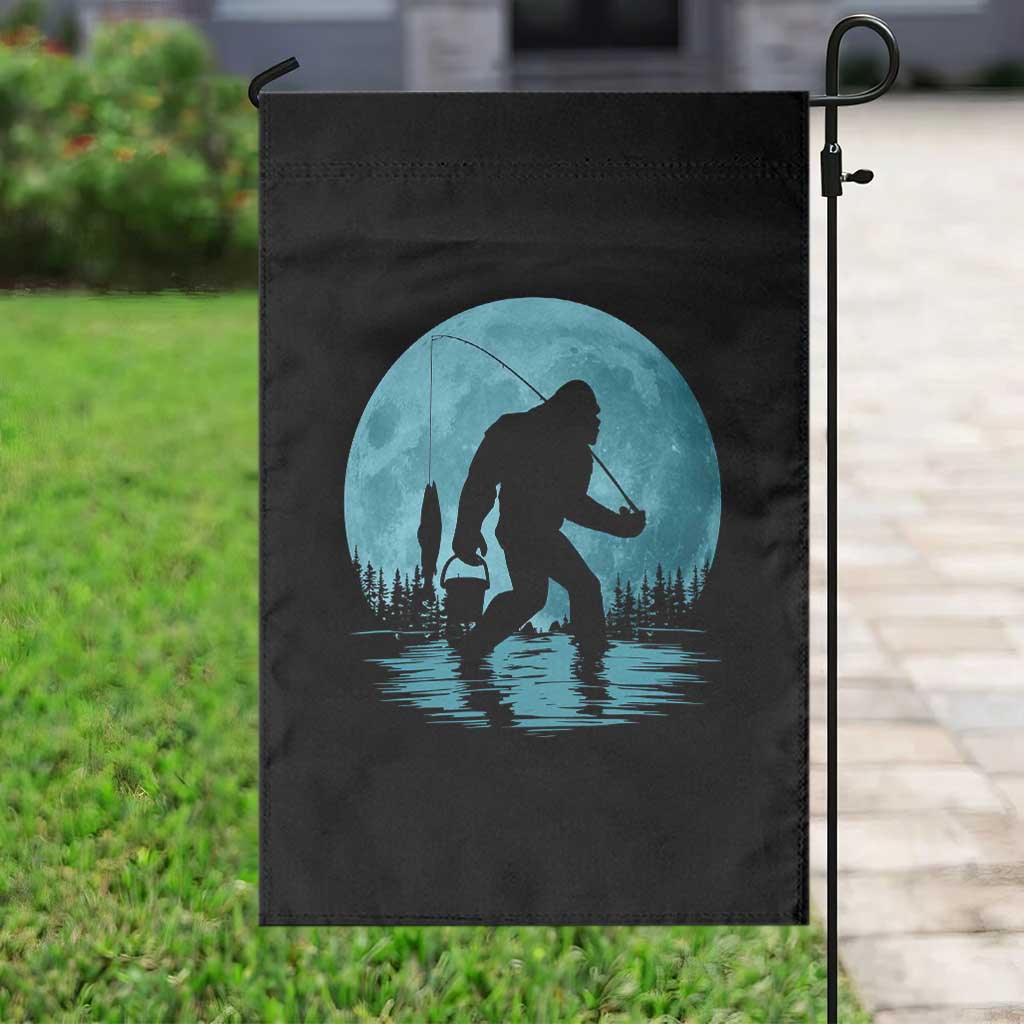 Funny Bigfoot Fishing Night Stroll Full Moon Garden Flag - Wonder Print Shop