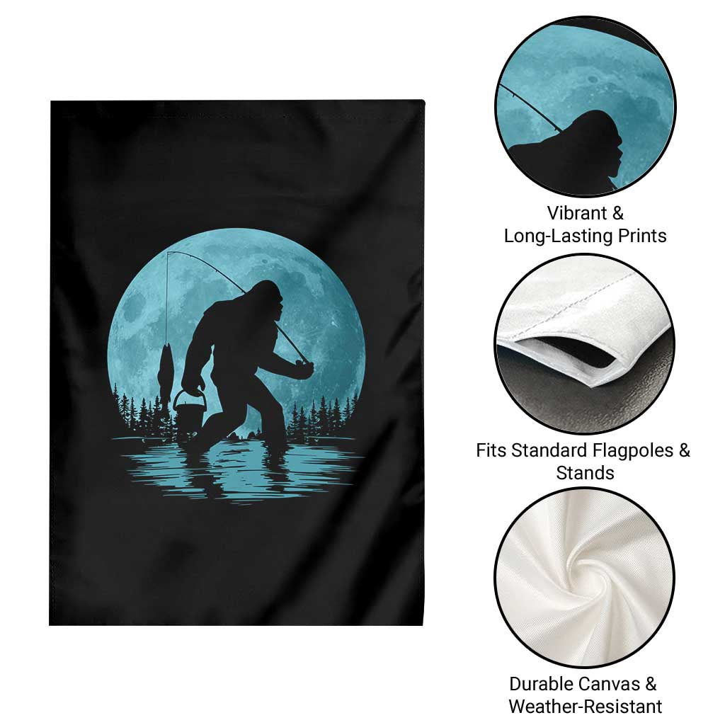 Funny Bigfoot Fishing Night Stroll Full Moon Garden Flag - Wonder Print Shop