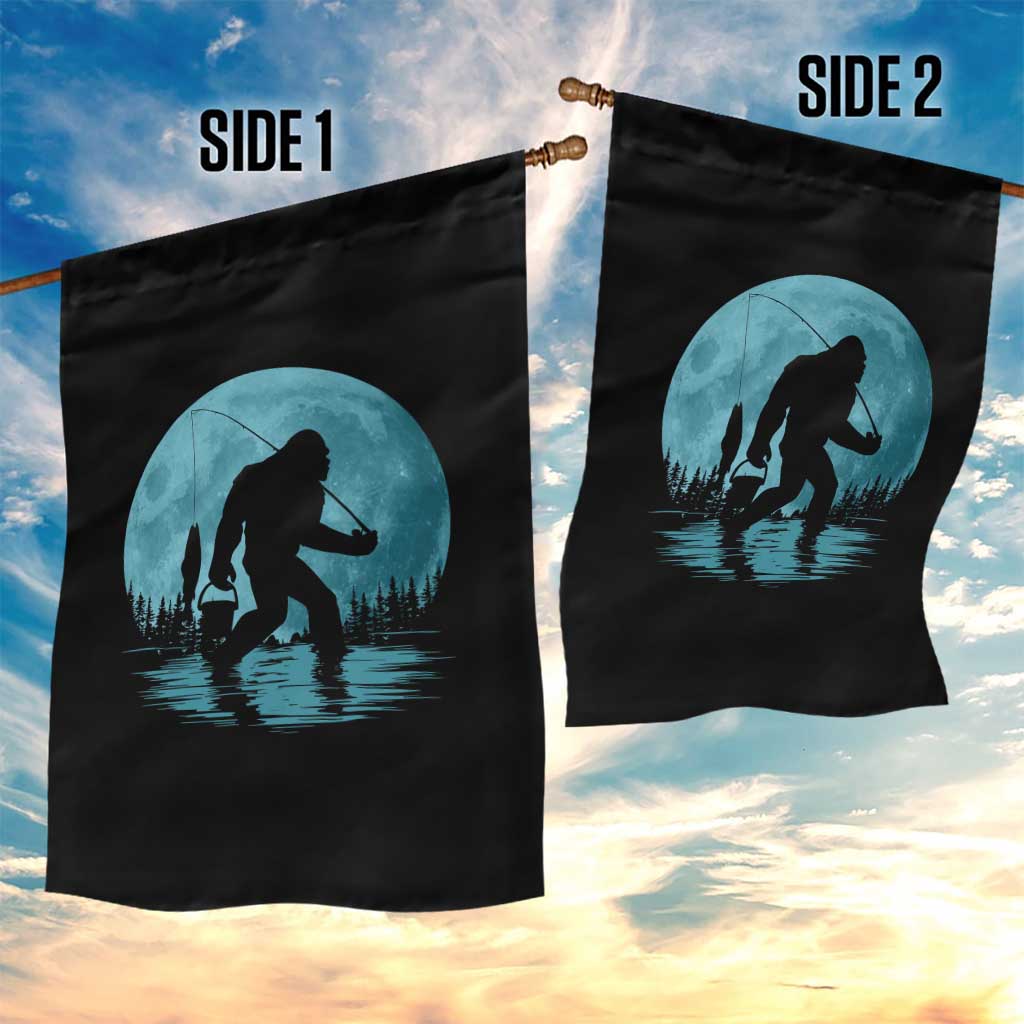 Funny Bigfoot Fishing Night Stroll Full Moon Garden Flag - Wonder Print Shop