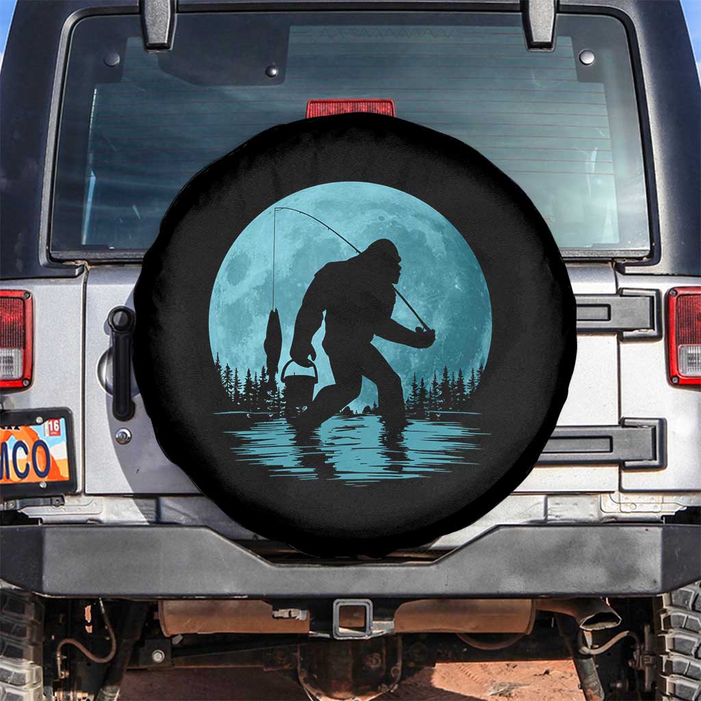 Funny Bigfoot Fishing Night Stroll Full Moon Spare Tire Cover - Wonder Print Shop