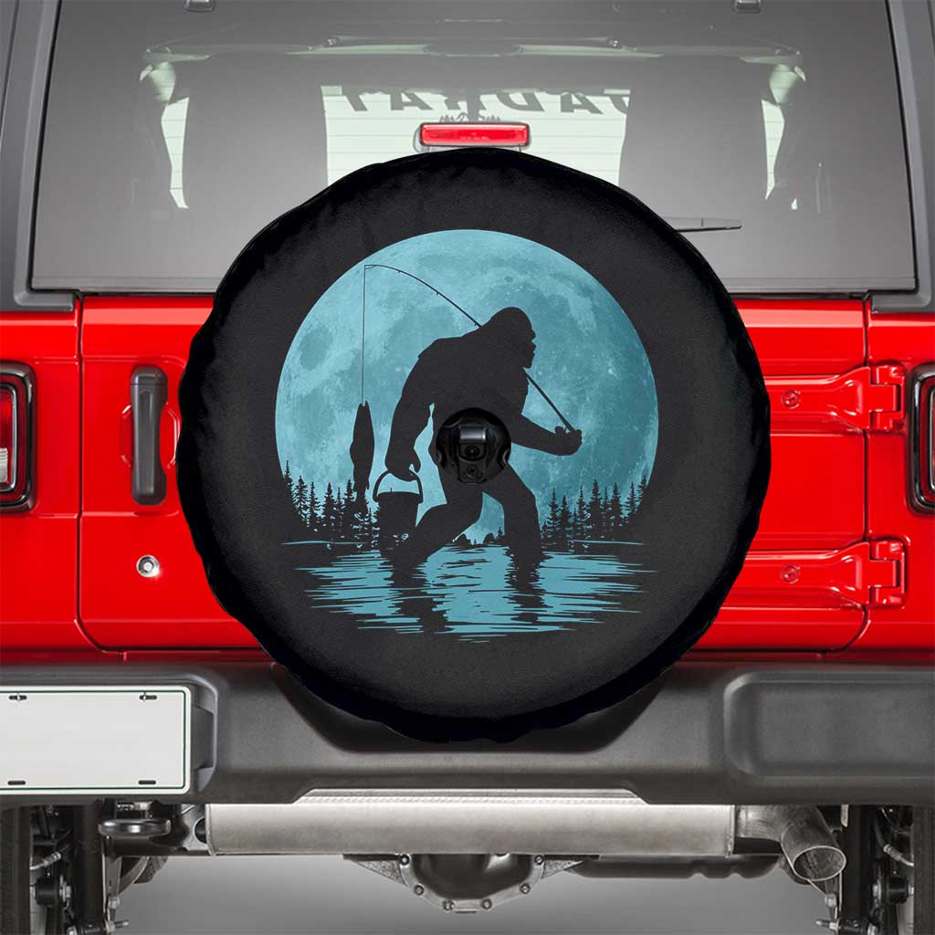 Funny Bigfoot Fishing Night Stroll Full Moon Spare Tire Cover - Wonder Print Shop