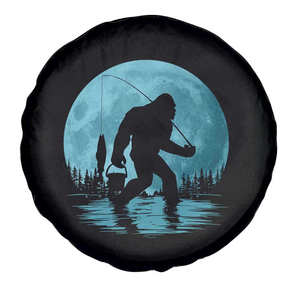 Funny Bigfoot Fishing Night Stroll Full Moon Spare Tire Cover - Wonder Print Shop