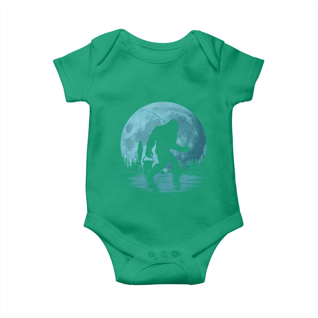 Funny Bigfoot Fishing Night Stroll Full Moon Baby Onesie - Wonder Print Shop