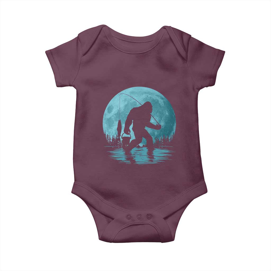 Funny Bigfoot Fishing Night Stroll Full Moon Baby Onesie - Wonder Print Shop