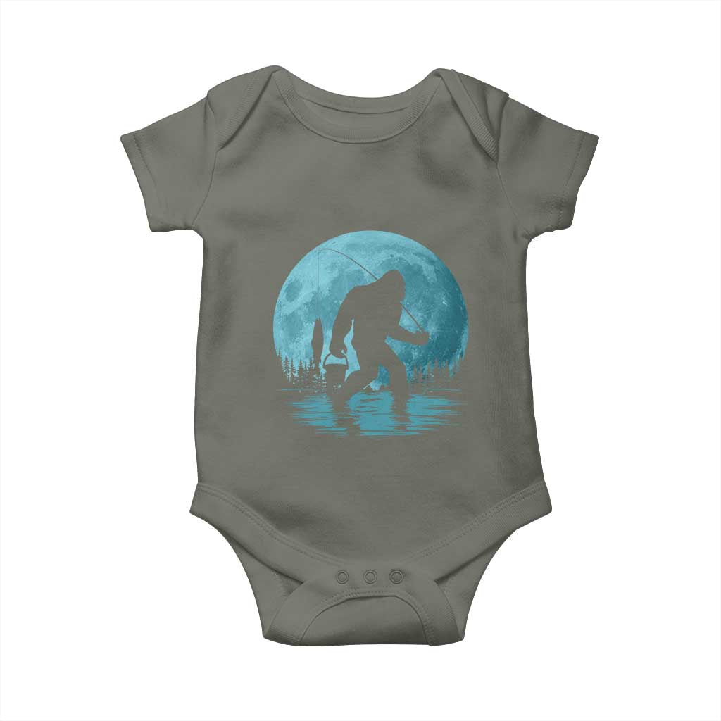 Funny Bigfoot Fishing Night Stroll Full Moon Baby Onesie - Wonder Print Shop