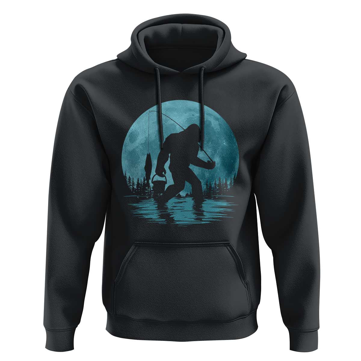 Funny Bigfoot Fishing Night Stroll Full Moon Hoodie - Wonder Print Shop