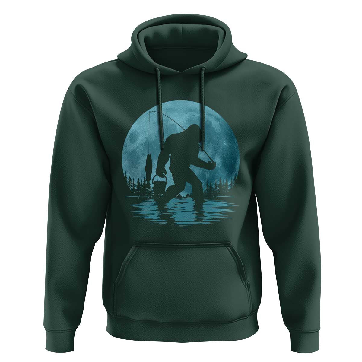 Funny Bigfoot Fishing Night Stroll Full Moon Hoodie - Wonder Print Shop