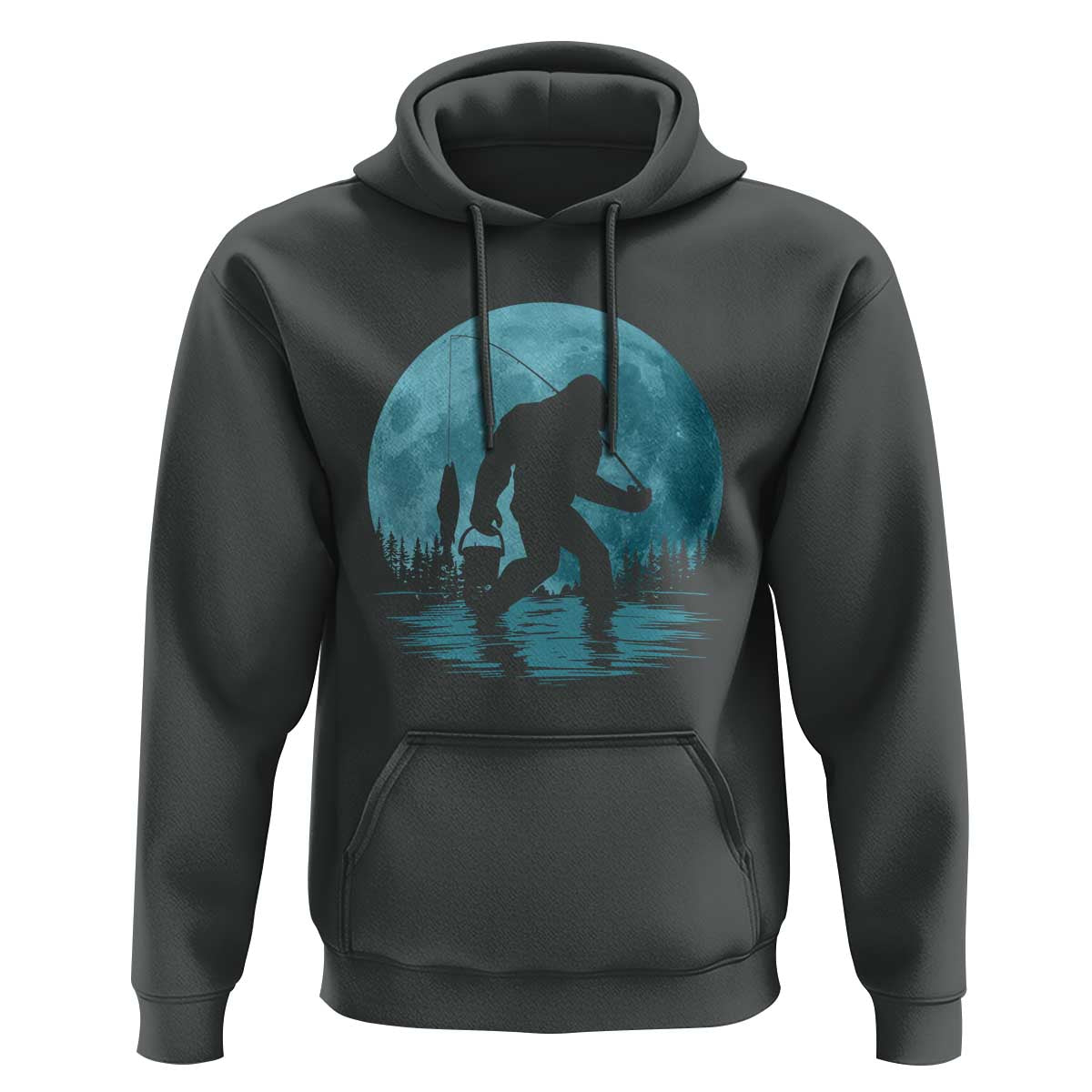 Funny Bigfoot Fishing Night Stroll Full Moon Hoodie - Wonder Print Shop