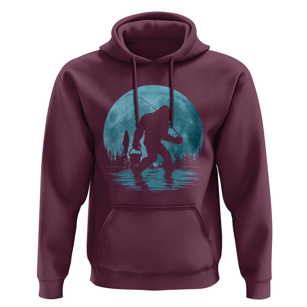 Funny Bigfoot Fishing Night Stroll Full Moon Hoodie - Wonder Print Shop