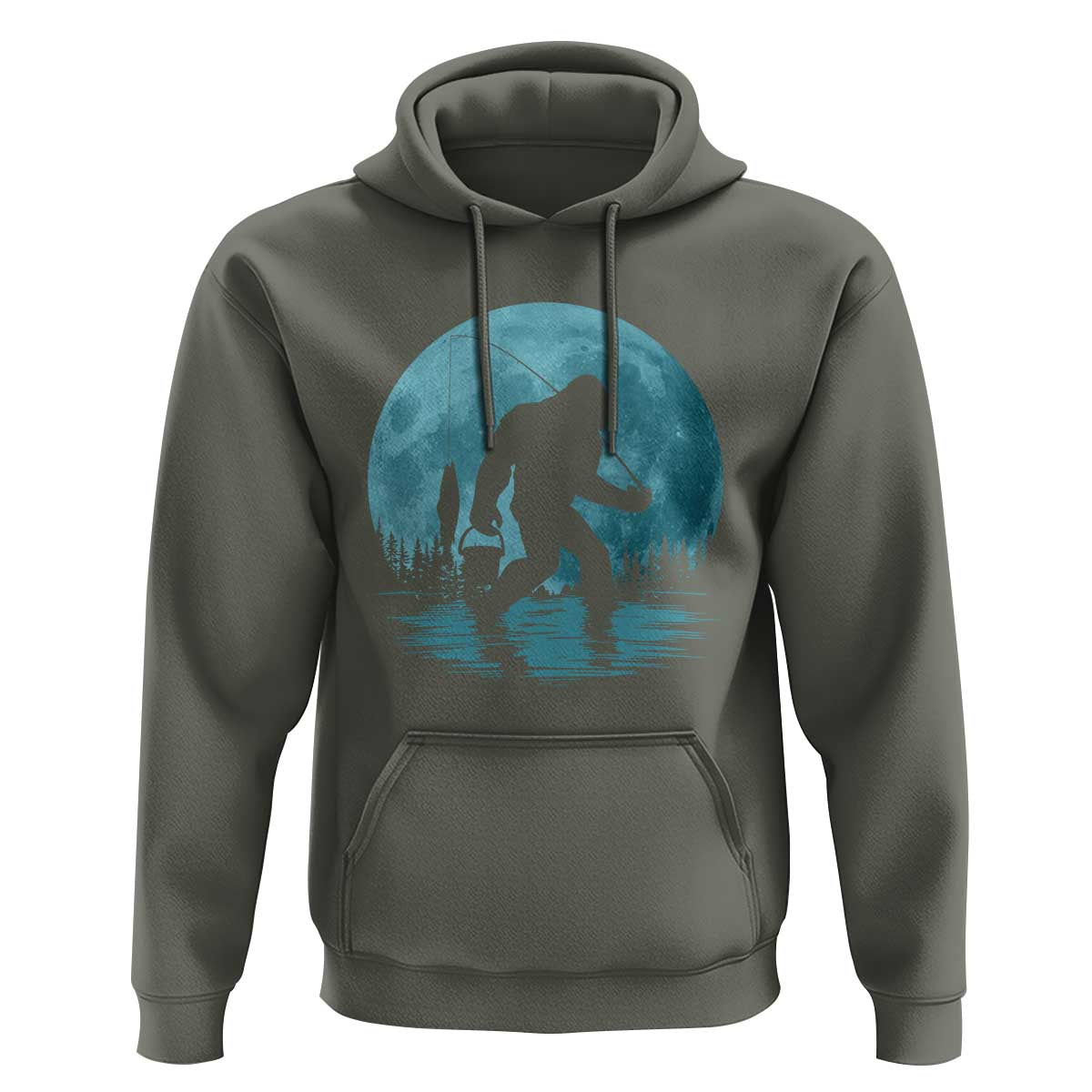 Funny Bigfoot Fishing Night Stroll Full Moon Hoodie - Wonder Print Shop