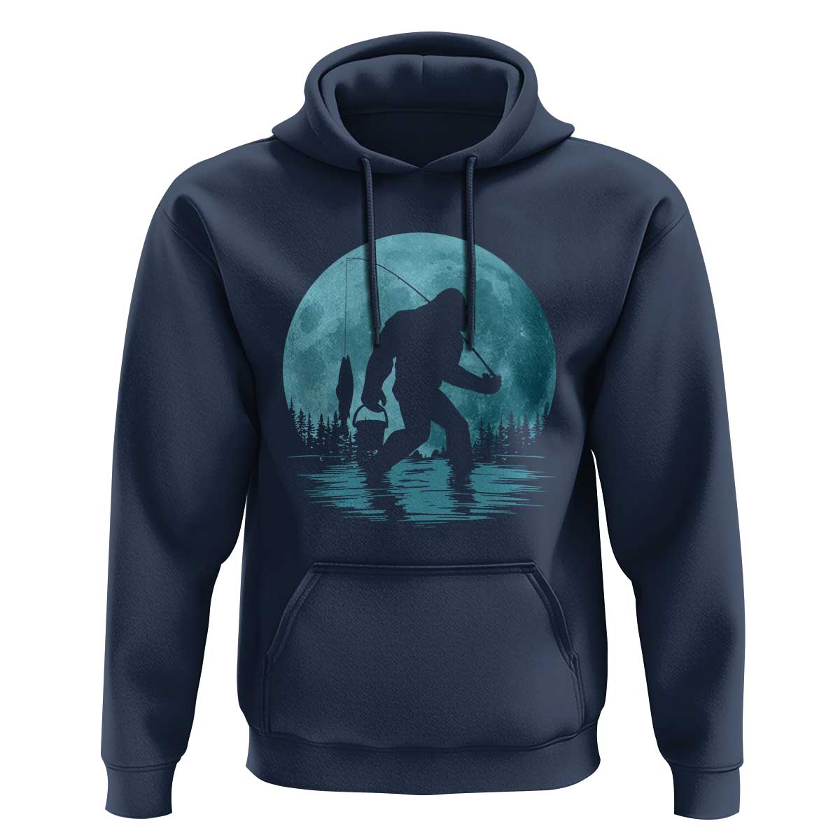 Funny Bigfoot Fishing Night Stroll Full Moon Hoodie - Wonder Print Shop