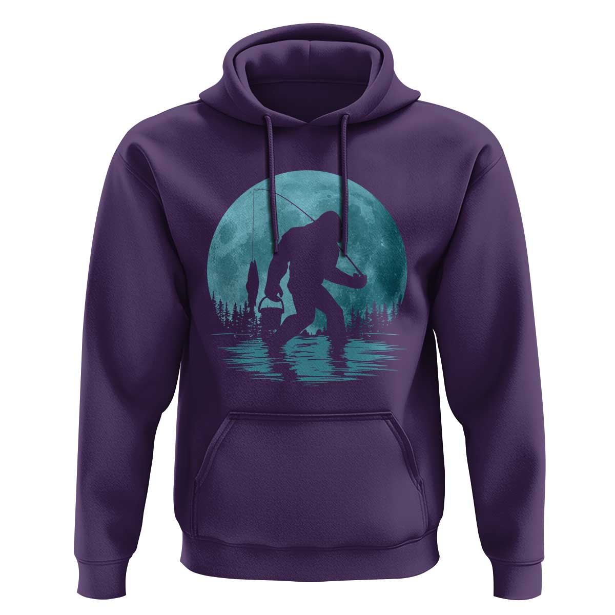 Funny Bigfoot Fishing Night Stroll Full Moon Hoodie - Wonder Print Shop