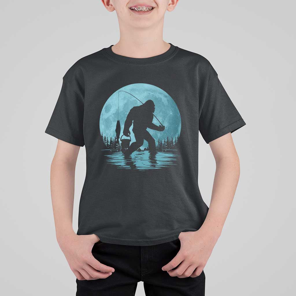 Funny Bigfoot Fishing Night Stroll Full Moon T Shirt For Kid - Wonder Print Shop