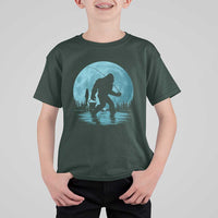 Funny Bigfoot Fishing Night Stroll Full Moon T Shirt For Kid - Wonder Print Shop