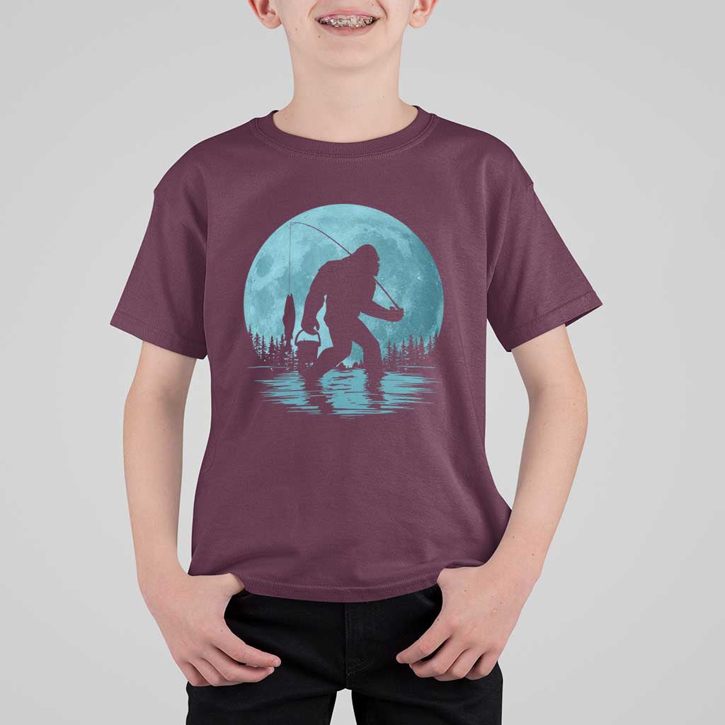 Funny Bigfoot Fishing Night Stroll Full Moon T Shirt For Kid - Wonder Print Shop