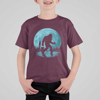 Funny Bigfoot Fishing Night Stroll Full Moon T Shirt For Kid - Wonder Print Shop