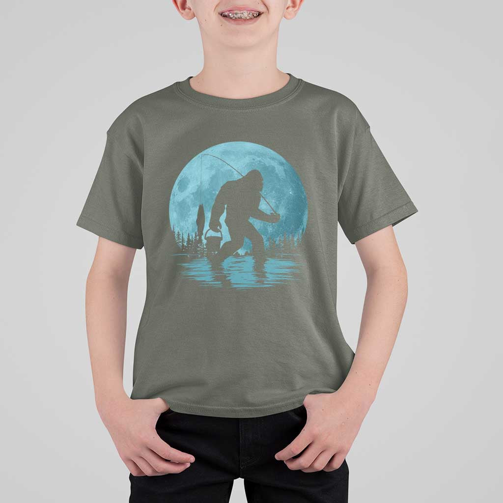 Funny Bigfoot Fishing Night Stroll Full Moon T Shirt For Kid - Wonder Print Shop