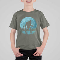 Funny Bigfoot Fishing Night Stroll Full Moon T Shirt For Kid - Wonder Print Shop