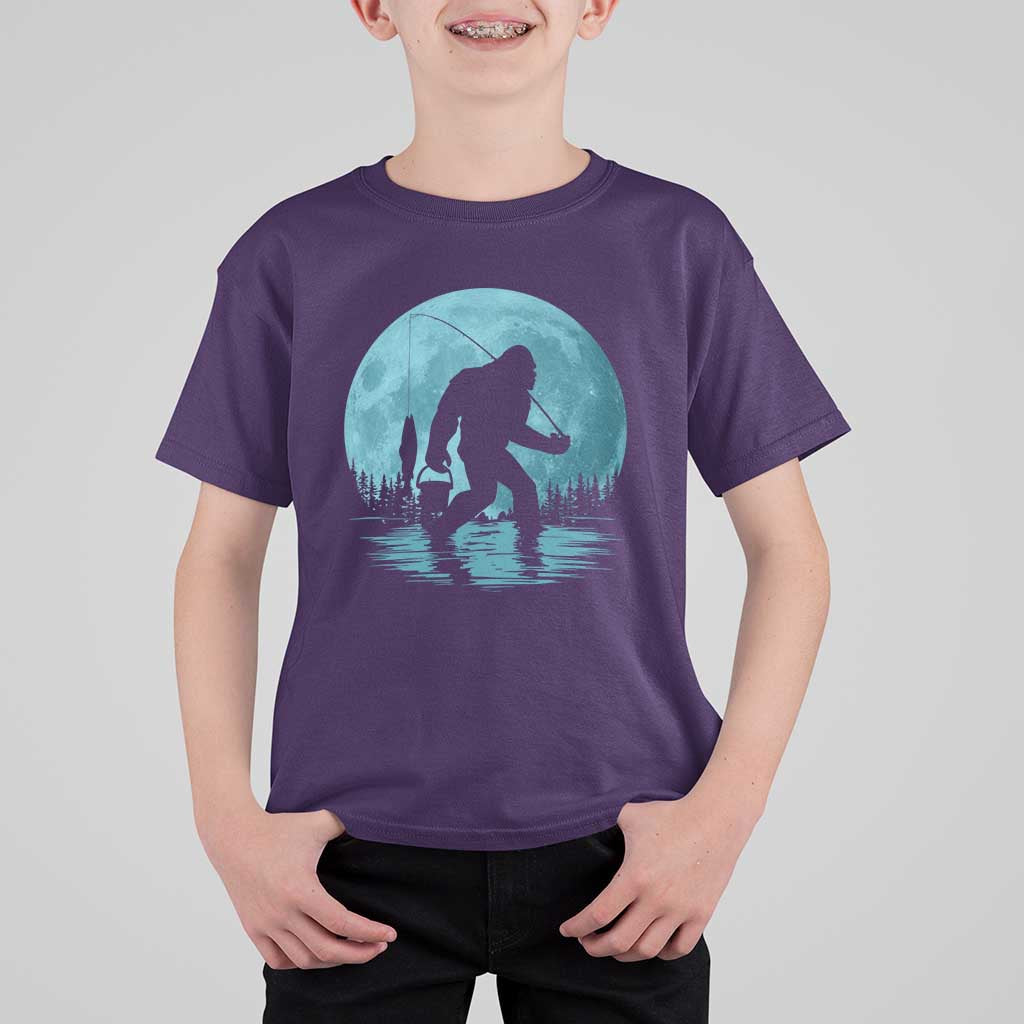 Funny Bigfoot Fishing Night Stroll Full Moon T Shirt For Kid - Wonder Print Shop