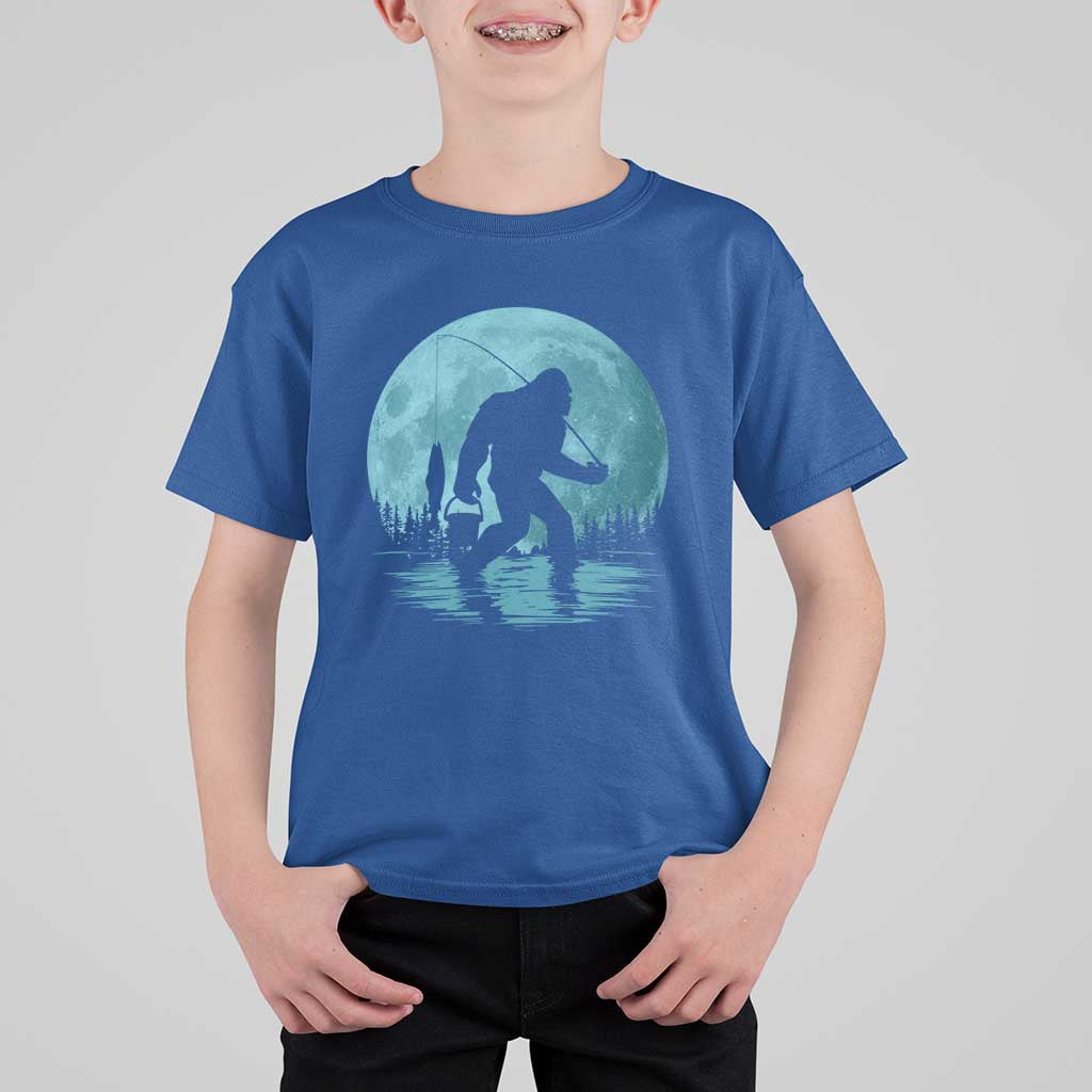 Funny Bigfoot Fishing Night Stroll Full Moon T Shirt For Kid - Wonder Print Shop
